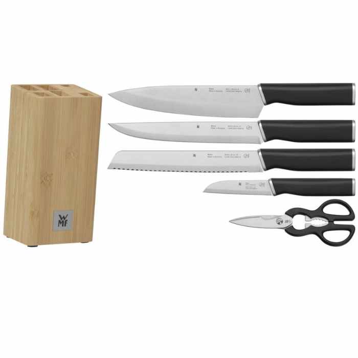 WMF Kineo Knife Set – 4 Knives & Multi-Purpose Scissors In Bamboo Stand – German Steel, Stays Sharp Longer